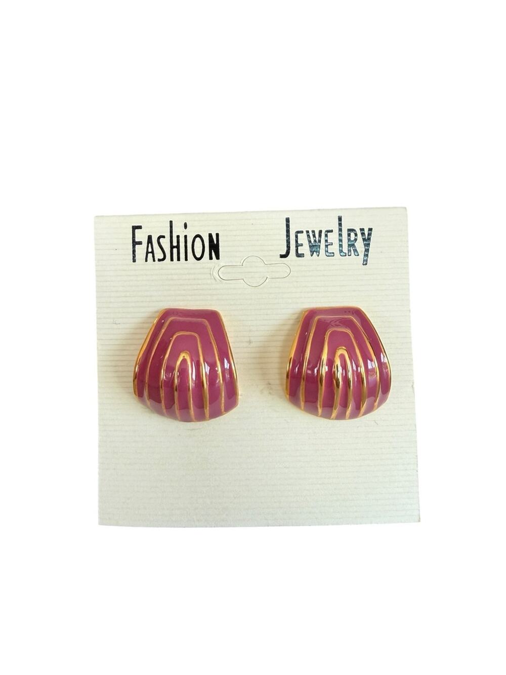 Vintage 90s Purple Enamel Gold Tone Clip On Earrings Chunky Statement NWT NOS